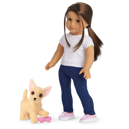American Girl Truly Me 18-inch Doll Pet Barker Posey Tan Chihuahua Dog plus Chew Toy Pet Accessory, For Ages 6+