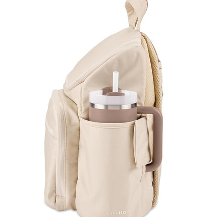 Skip Hop Diaper Bag Backpack with Portable Changing Pad Adjustable Pocket for 30 oz. Tumblers 9 Total Pockets Insulated Packing Cubes Luggage Sleeve & Stroller Straps Fits a 14” Laptop Forma Next Oat