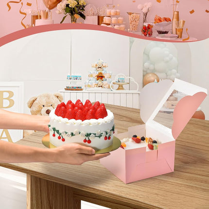 DOYIDE 20Pcs 8 Inch Cake Boxes with Window, 8x8x5 Inches Pink Bakery Boxes, Cake Carrier Container for Pastries, Pie, Cookies, Chocolates, Cupcakes, Birthday Party, Wedding