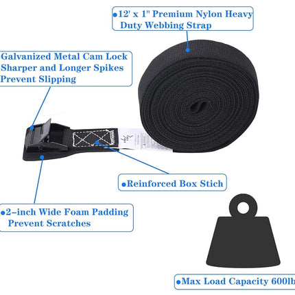MOOCY Lashing Straps with Buckles,Adjustable Kayak Tie Down Straps Padded Cam Buckle Cargo Strap,Roof Rack Cinch Strap for Cargo, Luggage, Motorcycles, Truck, SUV, Car Roof Rack,SUP Surfboard