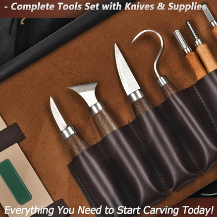 Wood Carving Kit Whittling Kit: Wood Carving Knife Tools with Leather Case