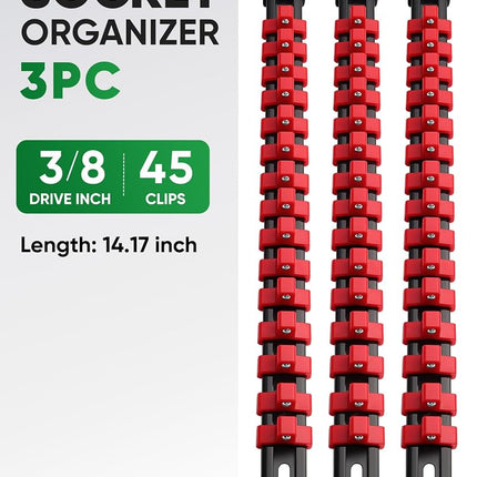 ALOANES 3PC ABS Socket Organizer, Socket Rails Fit 3/8 inch Drive