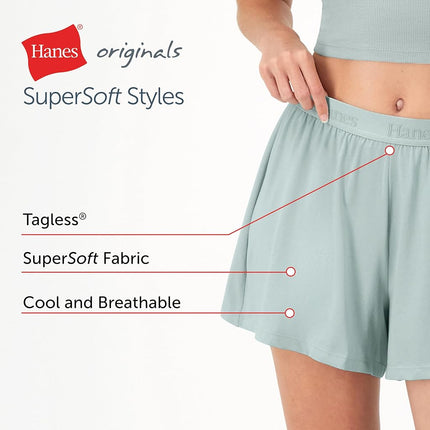 Hanes Women's Originals Supersoft Comfywear Sleep Shorts, 3.25" (2 Pack), Black/Stargazer Grey, M