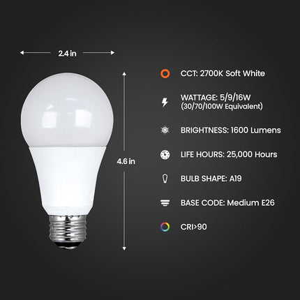 Feit Electric A30/100/927CA 3-Way led, 4.75" H x 2.25" D, Product Specific