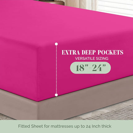 Elegant Comfort 1500 Premium Hotel Quality 18-24 Inches Deep - Extra Deep Pocket Single Fitted Sheet for High Mattress, Luxury and Softest, Smart Pocket - Wrinkle Free, Full, Pink