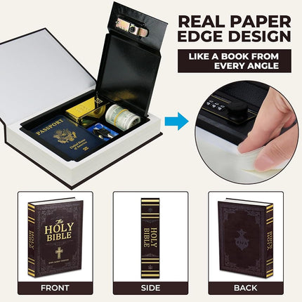 Book Safe with Combination Lock, Hidden Safe (10.9 x 7.7 x 1.8 Inch) with Fireproof Bag, Secret Diversion Safe, Hollow Book Box Hidden Storage, Money Safe Box for Cash (Bible)