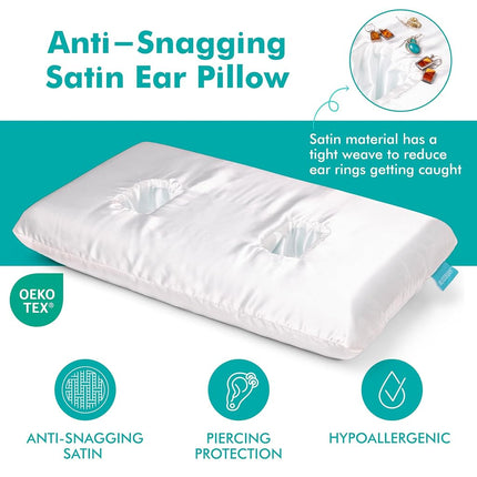 BLISSBURY Satin Piercing Pillow, Adjustable Memory Foam, Ear Hole