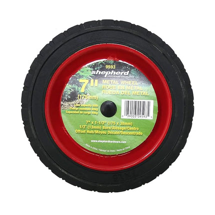 Shepherd Hardware 9593 7-Inch Semi-Pneumatic Rubber Tire, Steel Hub with Grafoil Bearings, Diamond Tread, 1/2-Inch Bore Offset Axle