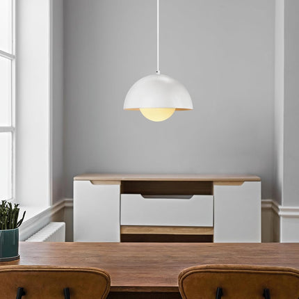 Globe Electric Amelia 1-Light Plug-in Pendant Lighting, Matte White, White Glass Shade
