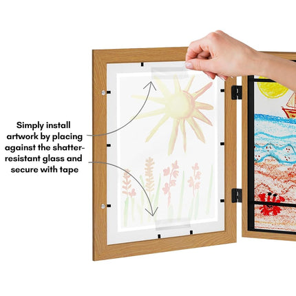 Americanflat Kids Artwork Display Frame Changeable (Dark Oak) - Magnetic Door Holds 100 Art Pieces - A4 Size Display with Mount or 10x12.5 Without Mount - My Mini Masterpiece
