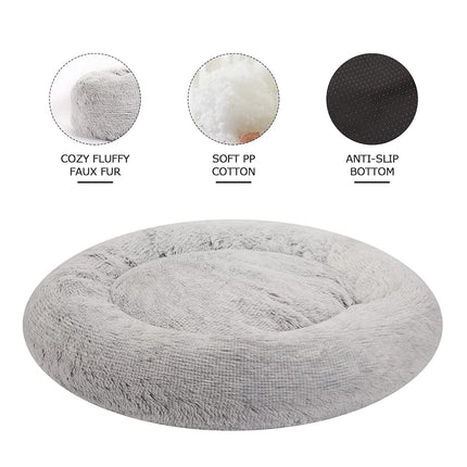 Bedfolks Calming Donut Dog Bed,114CM Round Fluffy Dog Beds for Extra Large Dogs, Anti-Anxiety Plush Dog Bed, Washable Pet Bed with Non-Slip Bottom (Light Grey, Extra Large)