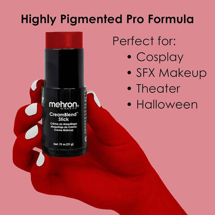 Mehron Makeup CreamBlend Stick | Face Paint, Body Paint, & Foundation Cream Makeup | Perfect for Halloween .75 oz (21 g) (Red)