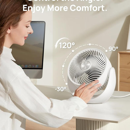 Dreo Desk Fan for Bedroom, 11 Inch Table Fans, 60ft Strong Airflow, 120° Vertical Manual, 3 Speeds, 28dB Quiet Air Circulator Fan，White