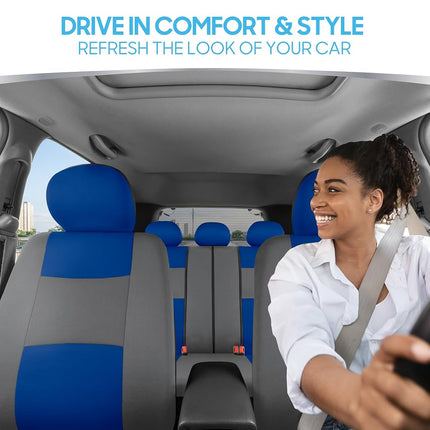 BDK PolyPro Car Seat Covers Full Set in Blue & Gray – Front and Rear Split Bench Seat Covers for Cars, Easy to Install Car Seat Cover Set, Car Accessories for Auto Trucks Van SUV