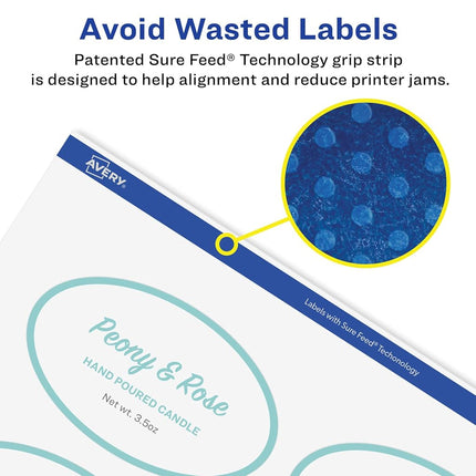 Avery Glossy Clear Oval Labels with Sure Feed, 2" x 3-1/3", 200 Glossy Clear Labels, Print-to-The-Edge, Laser/Inkjet Printable Labels