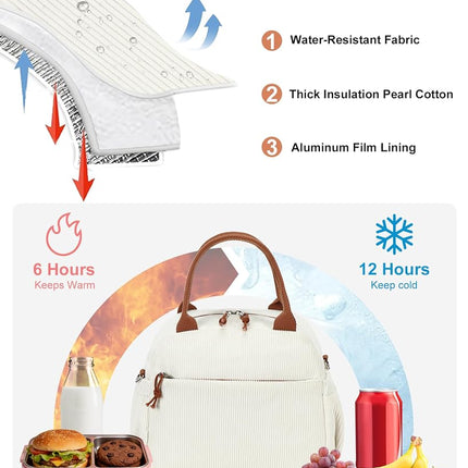 Bluboon Lunch Bag for Women Men Cute Corduroy Lunch Tote Bags Reusable Insulated Lunch Box Large Capacity Reusable Insulated Cooler for Work Picnic or Travel