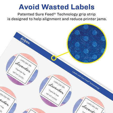 Avery Glossy Clear Round Labels, Sure Feed Technology, 1.5" Diameter, 100 Glossy Clear Labels, Print-to-The-Edge, Laser/Inkjet Printable