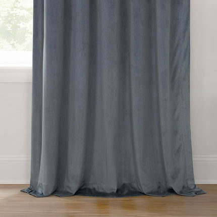 HPD Half Price Drapes Velvet Blackout Curtains/Drapes - 96 Inches Long 1 Panel Blackout Curtain Signature Pleated for Living Room & Bedroom - 25W X 96L, Natural Grey