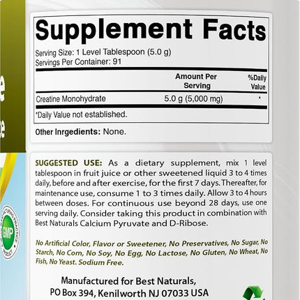Best Naturals Creatine Monohydrate 1 Lb Pure Powder (1 LB (Pack of 3))