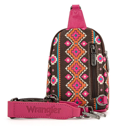 Wrangler Aztec Sling Bag Southwest Crossbody Bags Trendy Chest Bag, Hot Pink