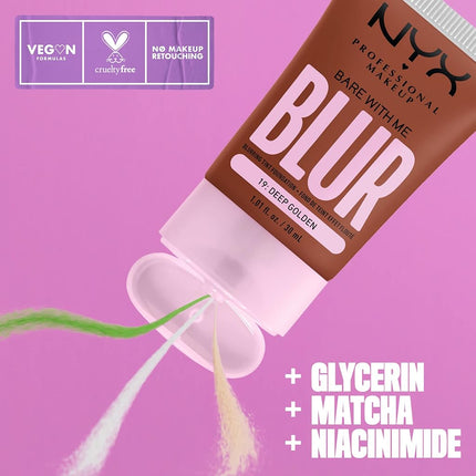 NYX PROFESSIONAL MAKEUP Bare With Me Blur, Skin Tint Foundation with Matcha, Glycerin and Niacinamide - Deep Golden