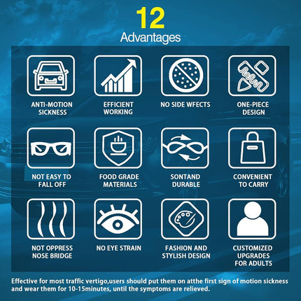 Hion 2 Pairs Adult Anti- Motion Sickness Smart Glasses, Ultra-Light Portable Nausea Relief Liquid Glasses, Carsickness Airsickness Seasickness Glasses, Travel/Cruise Essentials