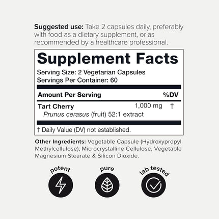Ultra High Strength Tart Cherry Capsules - 52,000mg 52x Concentrated Extract - Highly Concentrated and Highly Bioavailable - 120 Capsules