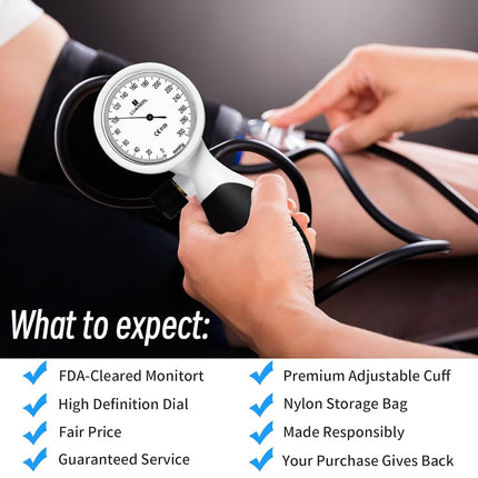 LUANERL Manual Blood Pressure Cuff Adult 9”-21” Inches (22-53CM) (Large/XL)- Aneroid Sphygmomanometer -Extra Large with Integrated Bulb, Dial and Air Valve, Comfort Cuff | for Clinical or Home Use
