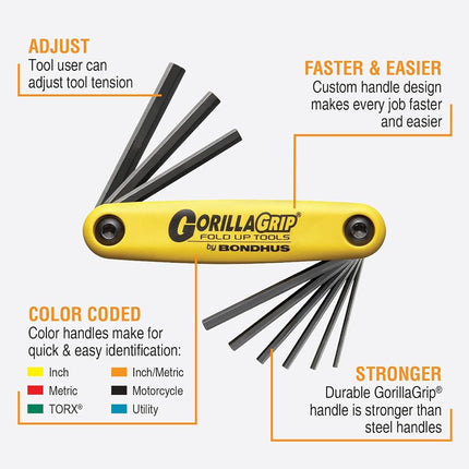 Bondhus GorillaGrip 24 Hex End Fold-Up Key 3-Pieces Multi-Pack, S