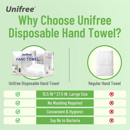 Unifree Disposable Hand Towels, 80 Count, Individually Packed, Large Size 15.5 by 27.5 inches (15.5”x27.5“)