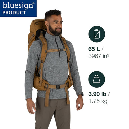 Osprey Rook Men's Backpacking Pack, 65L, Astrology Blue/Blue Flame