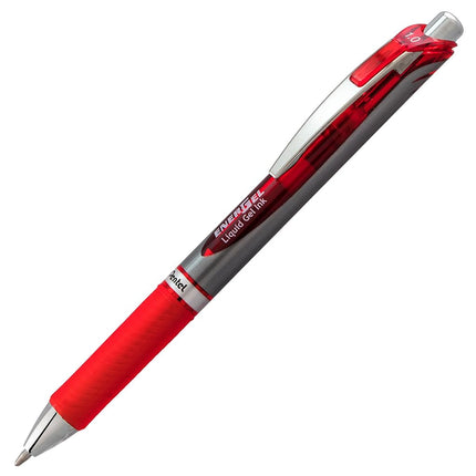 Lot de 2 stylos à bille gel rétractables Pentel EnerGel RTX, pointe métallique, trait épais, encre rouge (BL80BP2B)