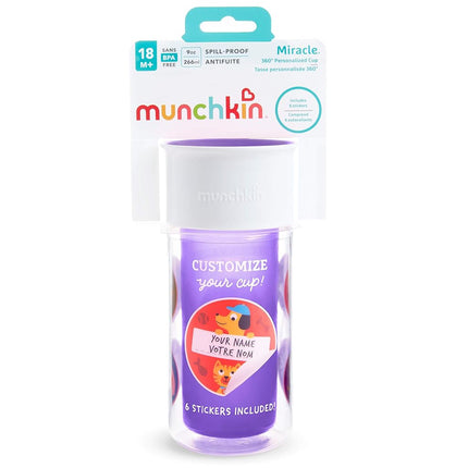 Munchkin® Miracle® 360 Insulated Sippy Cup, Includes Stickers to Customize Cup, 9 Ounce, Purple