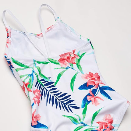 Kanu Surf Girls' Big Chloe Beach Sport One Piece Swimsuit, Leonie Floral White, 12