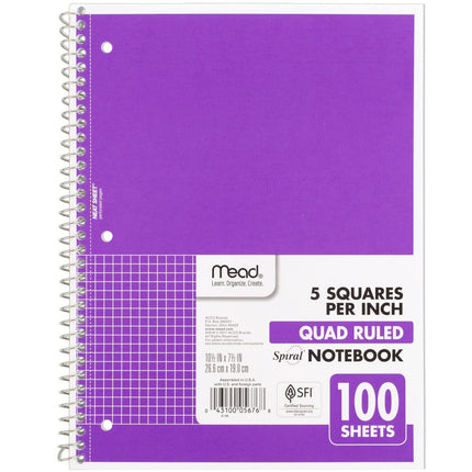 Mead Spiral Notebook, 1 Subject, Graph Ruled Paper