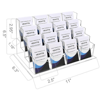 Clear Vertical Business Card Holder for Desk, Office Acrylic Business Card Display Holder Desktop Organizer Storage Cards Holders, Clear 4 Tiers 16 Pockets
