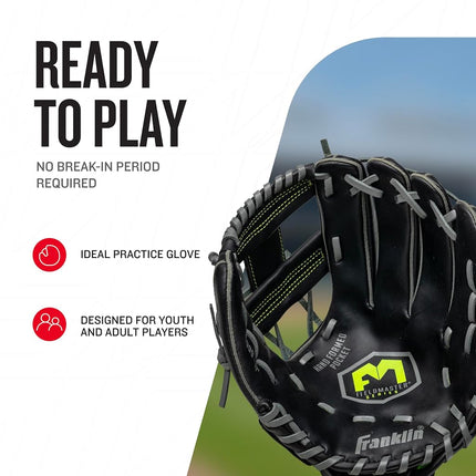 Franklin Sports unisex adult 11" - Web Baseball and Softball Glove Fieldmaster Midnight Youth Baseball Gloves I, Black, 11.0 US