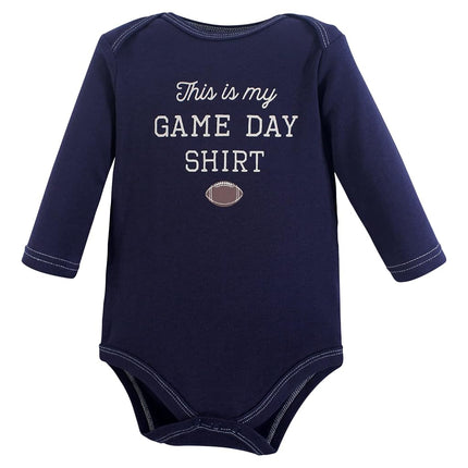 Hudson Baby unisex-baby Cotton Long-sleeve Bodysuits, Blue Football, 6-9 Months