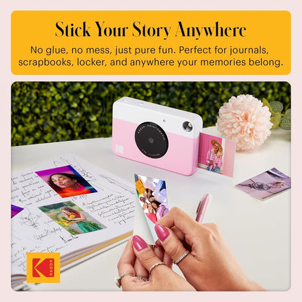 KODAK Printomatic Full-Color Instant Print Digital Camera, Zink 2x3" (5.1x7.5 cm) Sticky-Back Photo Paper, 5MP, Portable, Creative Fun Gift for Birthday, Christmas, Holiday, Pink