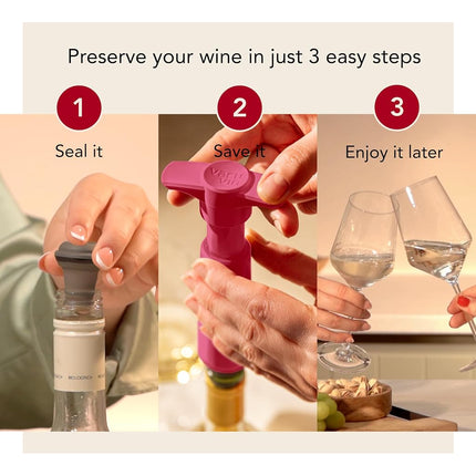 Vacu Vin Original Wine Saver with 4 Vacuum Bottle Stoppers – Wine Preserver Pump for Red or White Wine – Manual Air Remover System – Airtight Seal – Keep Wine Fresh Longer – Pink