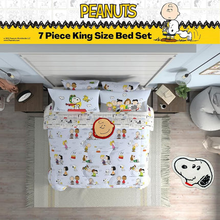 Franco Collectibles Peanuts Multi Character Bedding 7 Piece Super Soft Comforter and Sheet Set with Sham, King, (100% Official Licensed Product)