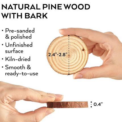 ARTEZA Rondelles de bois naturel, 45 pièces, 6,1-7,1 cm de diamètre, 1 cm d'épaisseur, disques ronds en bois de pin avec écorce pour l'artisanat, les décorations de Noël, les centres de table et la peinture, marron, petit