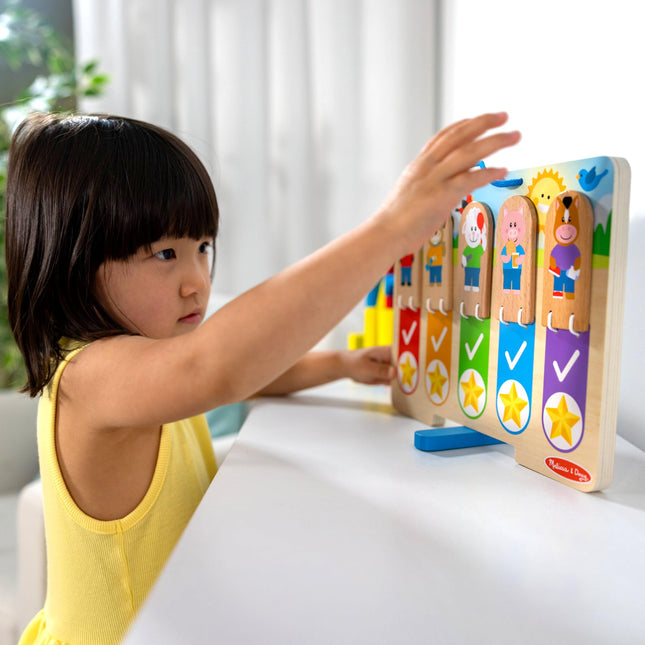 Melissa & Doug Wooden My Daily Day & Night Routines Chart – Double-Sided Interactive Board with Flip Tabs – Early Learning Toy for Kids Age 3 Plus - FSC Certified