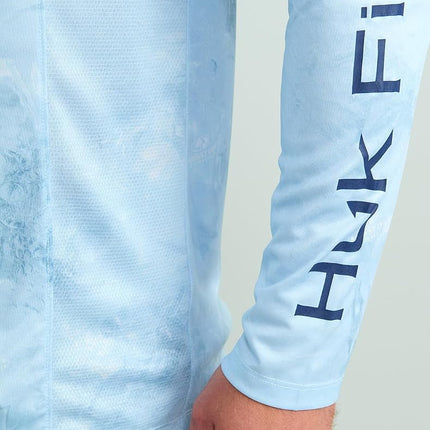 HUK Men's Standard Pursuit Pattern Crew Sleeve, Performance Shirt, Mossy Oak-Calmwater Arctic