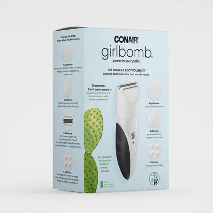 Afeitadora y pulidor corporal Conair GIRLBOMB para mujer, de uso en seco y húmedo, recargable de iones de litio