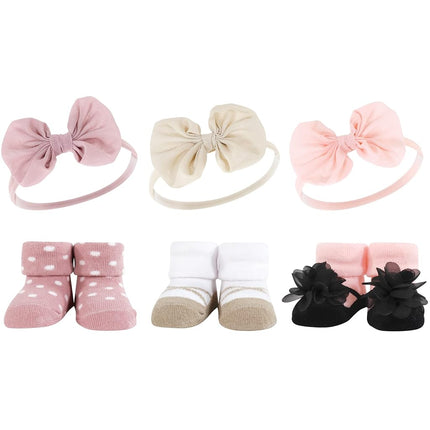 Hudson Baby Girl's Headband and Socks Giftset, Blush Taupe, One Size
