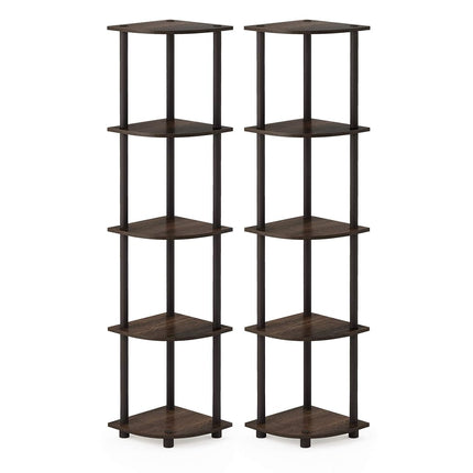 Furinno TURN-N-TUBE Set of 2, 5-Tier Corner Shelf, Bookcase, Walnut
