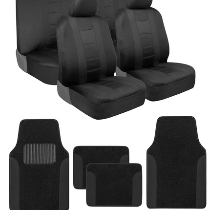 BDK CarXS Black Car Seat Covers Full Set with Matching Set of Floor Mats for SUV, Car, & Truck - Car Seat Covers Front Seats & Bench Seat Cover Car Seat Protector Car Mats Full Set Interior Covers