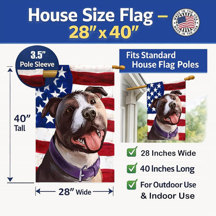 Caroline's Treasures CK6467CHF Bandera de Casa de Lona con Bandera de Estados Unidos y Perro Bull Terrier, Grande, multicolor