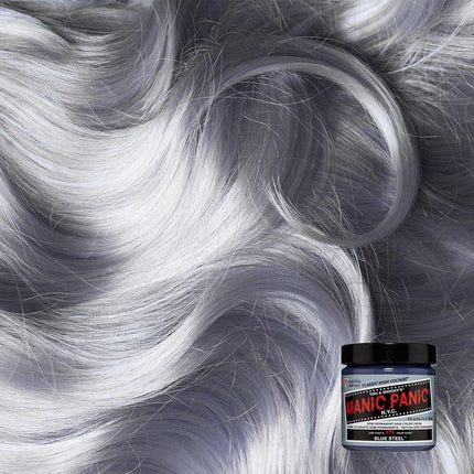 MANIC PANIC Classic Blue Steel Semi Permanent Hair Color - Cool Silver Hair Dye for Women & Men That Lasts 4-6 Weeks - Vegan, Ammonia & Cruelty-Free - Create & Mix Custom Shades (4oz / 2pk)